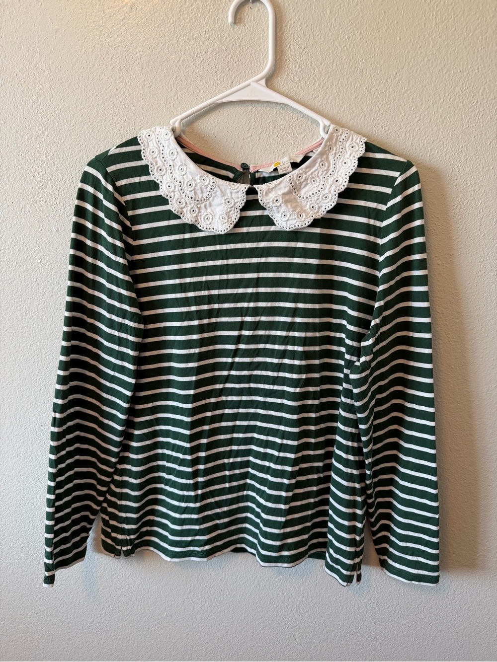 Boden Kathleen Lace Collar Striped Top Green Peter Pan Collar Elevated Basic
